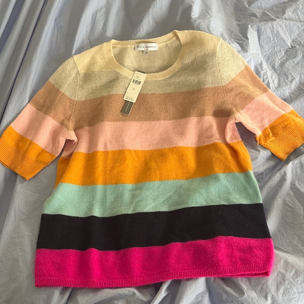 White + Warren striped cashmere sweater t-shirt new with tags
